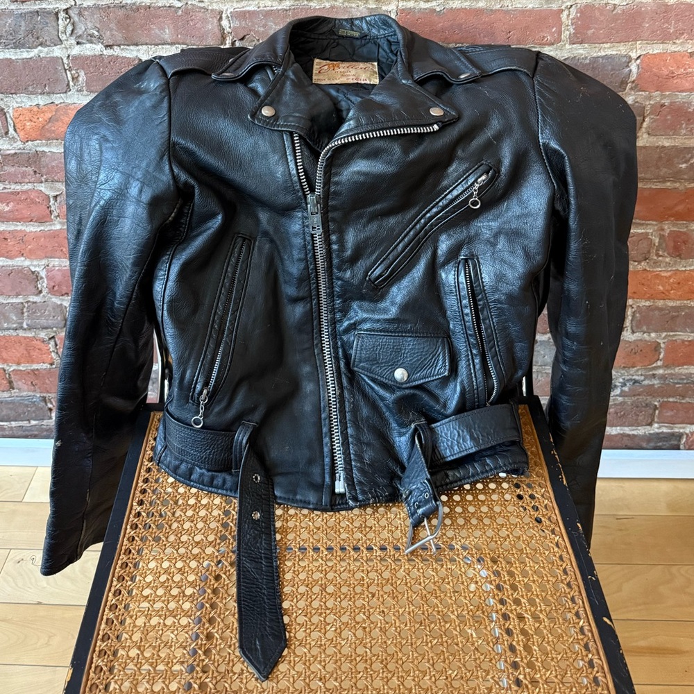 VINTAGE Black Leather Biker Jacket